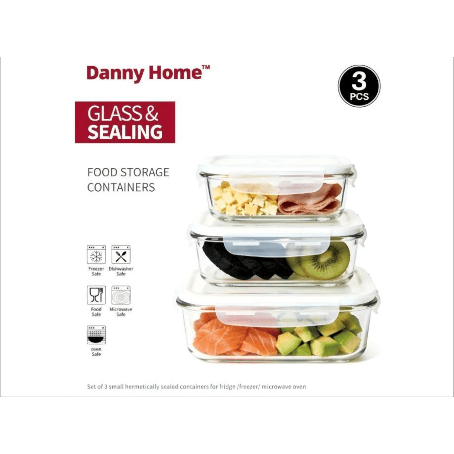 Комплект от 3 стъклени контейнера Danny Home с херметични капаци